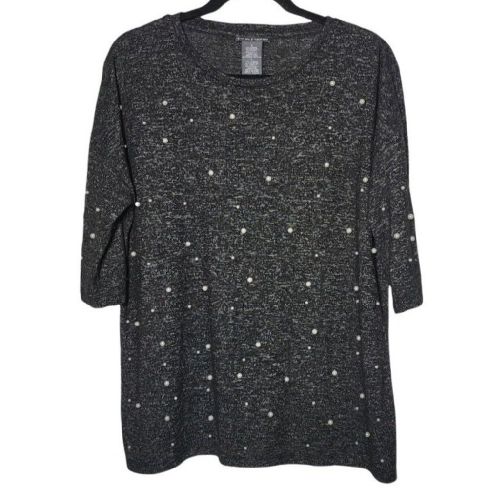 Chelsea & Theodore Womens Marled Top Small Dainty Pearl Feminine Office Career